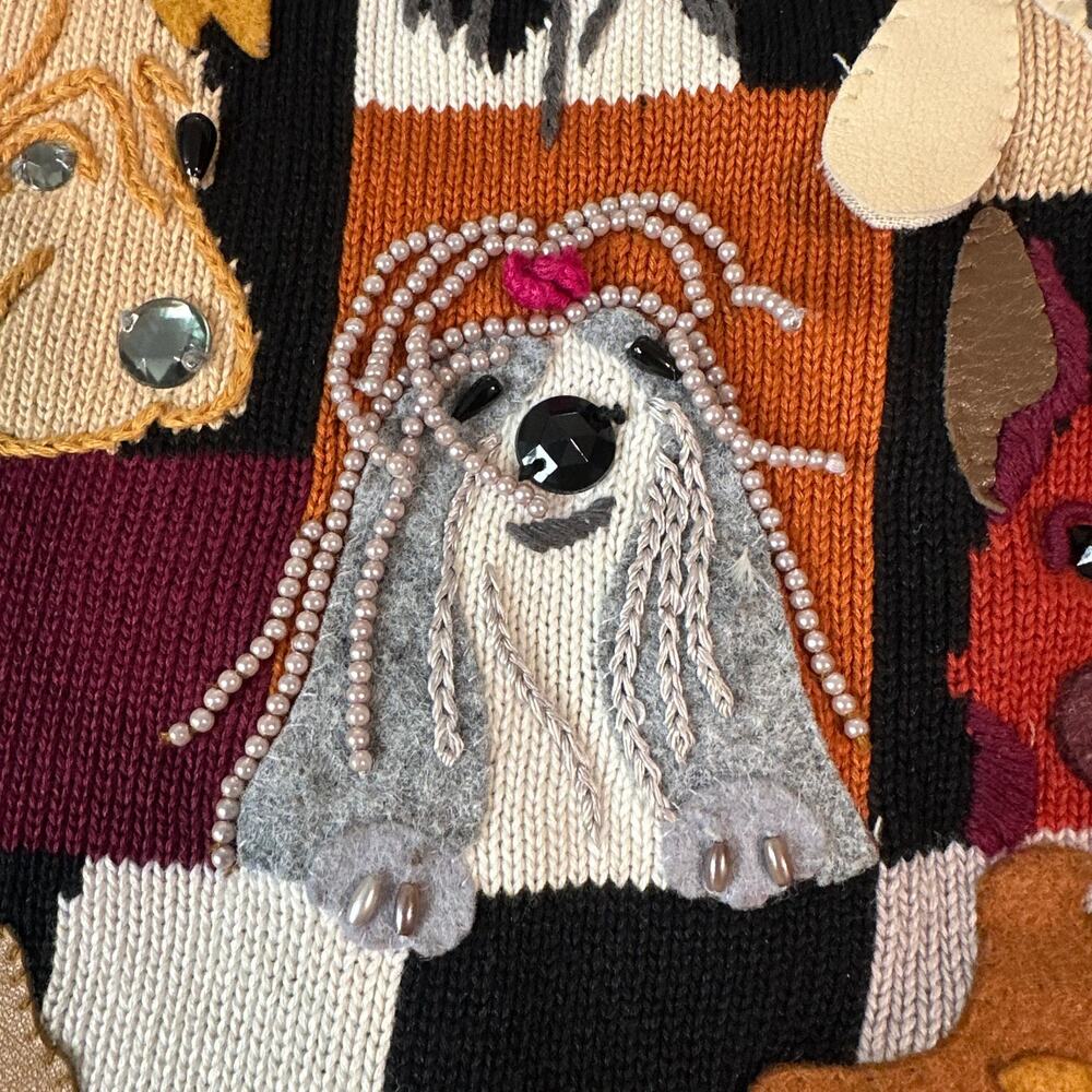 Michael Simon Vintage 90’s Dog Lover Patchwork Cardigan Sweater Beaded Novelty - Picture 11 of 13